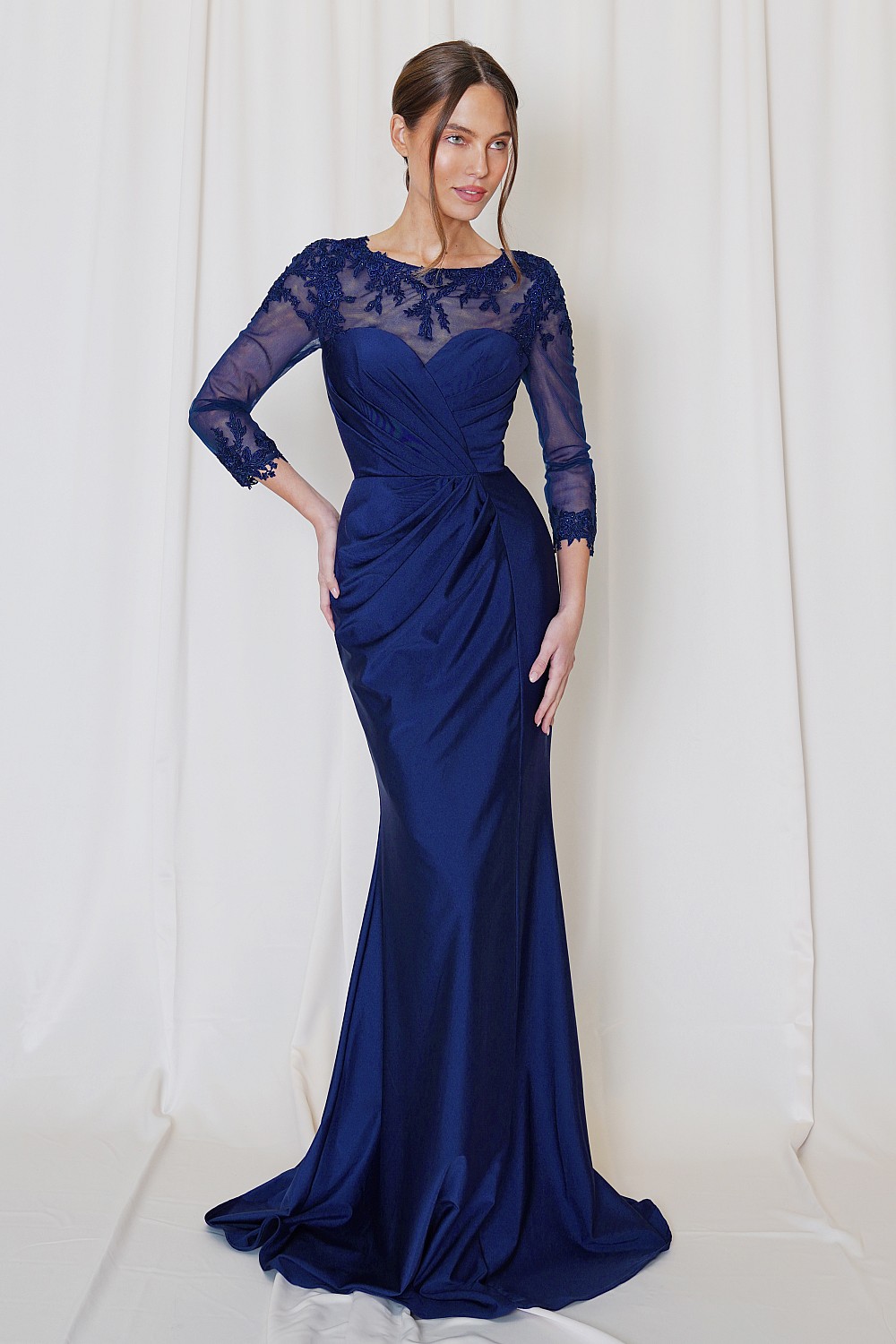 Luxe Embroidered Sheer Draped Dress